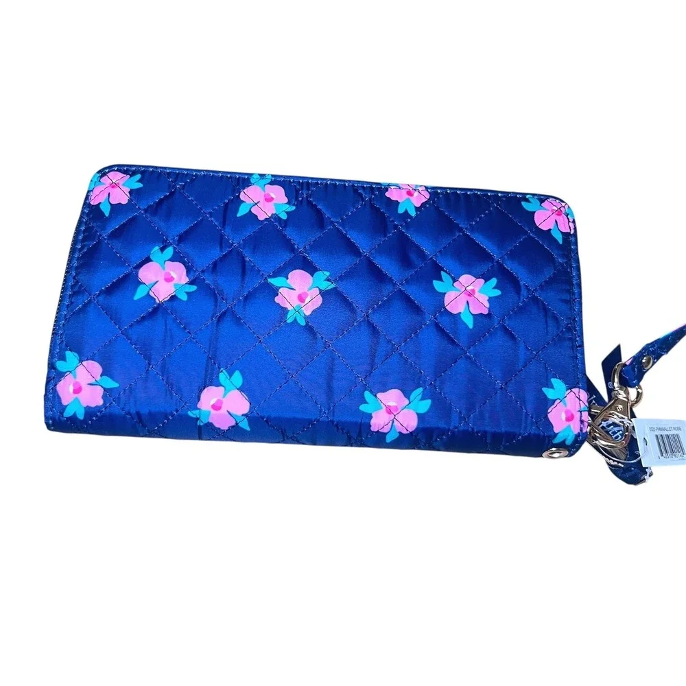 New Simply Southern‎ Wallet Wristlet Clutch Quilted Floral Rose Navy Blue Cash